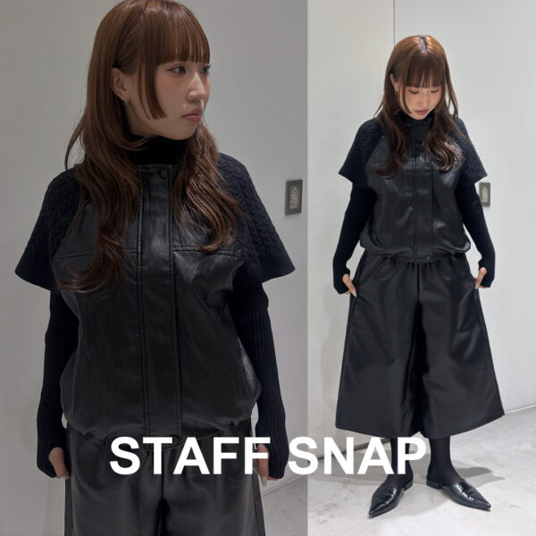 【SNAP : 157cm/骨格ウェーブ】異素材レイヤードで魅せる、オールブラックモードスタイル