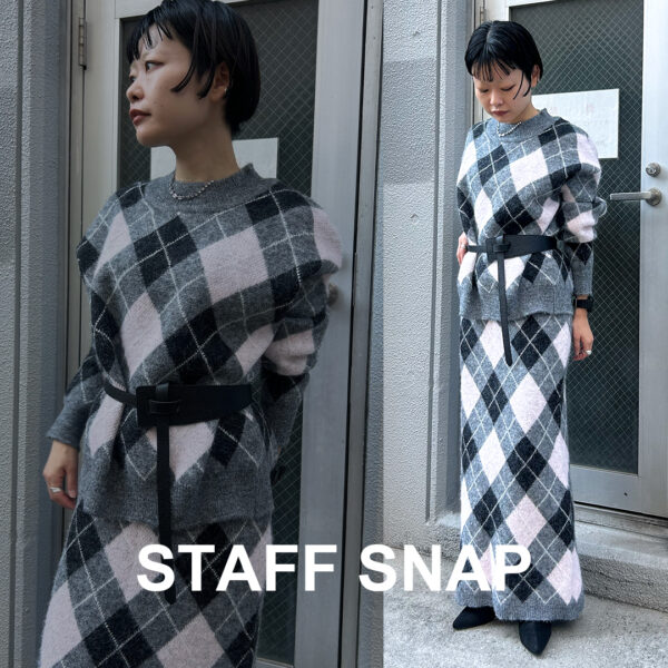 【SNAP : 153cm/骨格ウェーブ】アーガイルニットセットアップでつくる、大人のモードスタイル