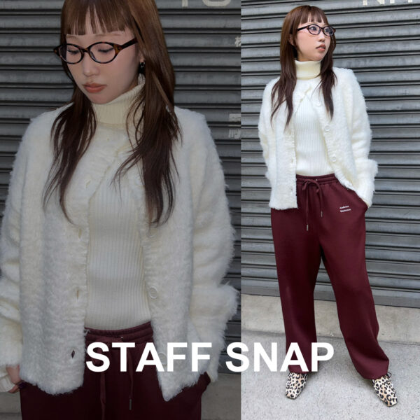 【SNAP : 157cm/骨格ウェーブ】ホワイト×バーガンディーの洗練カジュアル
