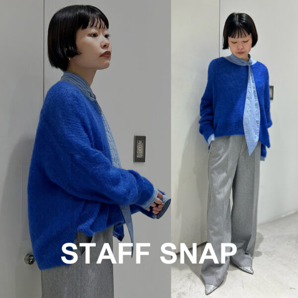 【SNAP : 153cm/骨格ウェーブ】ブルーニット×ストライプの洗練レイヤード