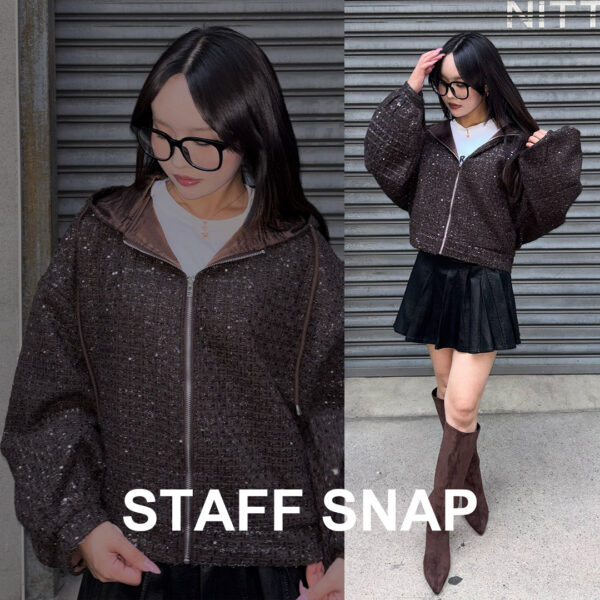 【SNAP : 156cm/骨格ウェーブ】ツイード×レザーで魅せる大人の甘辛モード