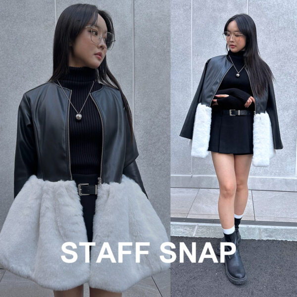 【SNAP : 156cm/骨格ウェーブ】ホワイトファーがアクセントのブラックモードスタイル
